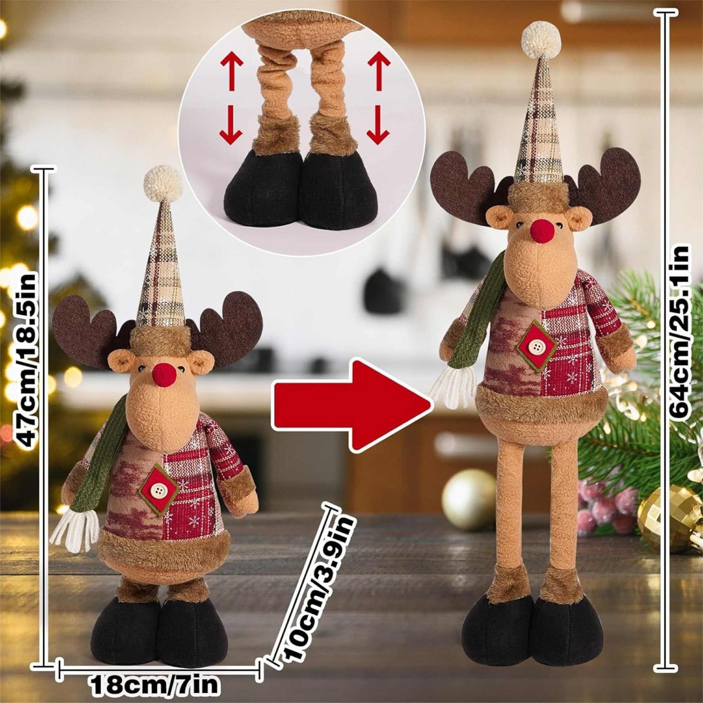 Christmas Decor Gnome Reindeer with Telescopic Legs MN