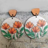Wooden Circle Stud Dangle 01 - Floral Earing MNC