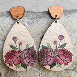 Wooden Teardrop Stud Dangle 04 - Floral Earing MNC