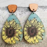 Wooden Teardrop Stud Dangle 03 - Floral Earing MNC