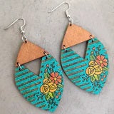 Wooden Triangle Cutout 08 - Floral Earrings MNC