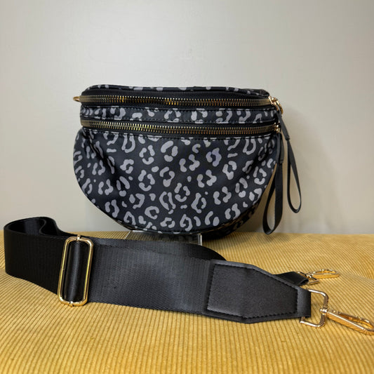 Roni - Nylon Crossbody - Black & Grey Animal