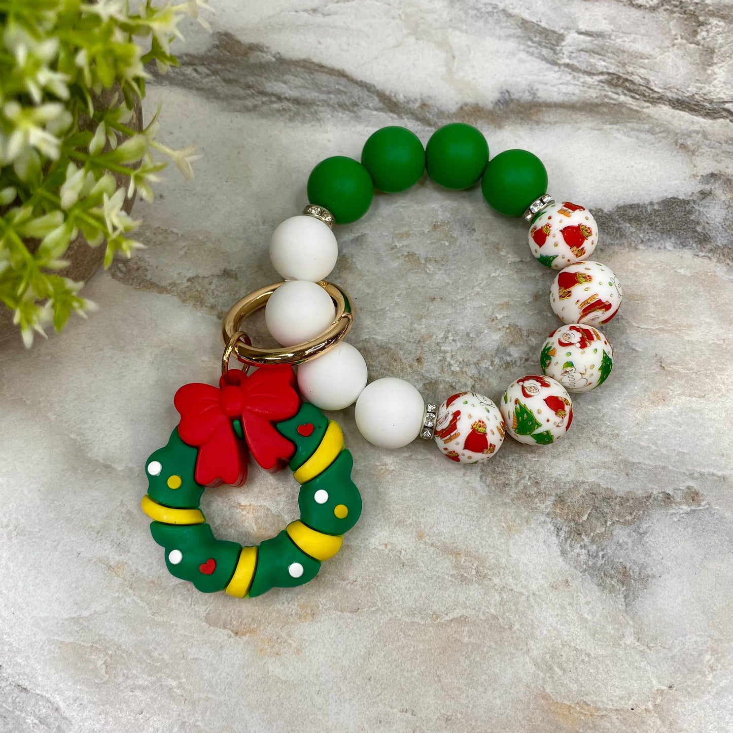 Silicone Bracelet Keychain - Christmas Winter - Wreath MNC