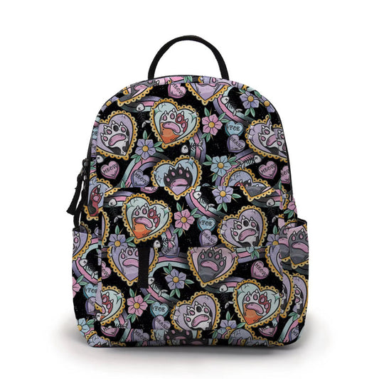 Mini Backpack - Cat Paw Meow on Black MN