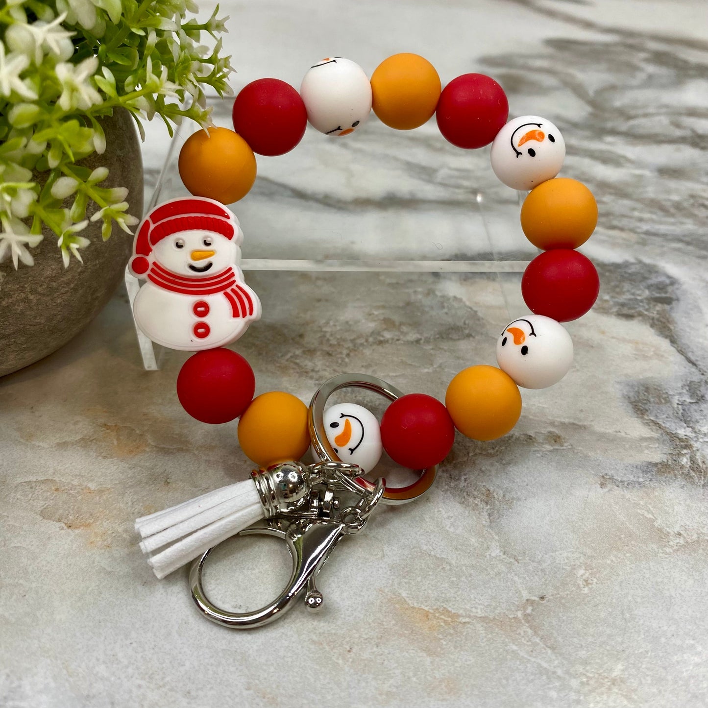 Silicone Bracelet Keychain - Christmas Winter - Red Orange Snowman MNC