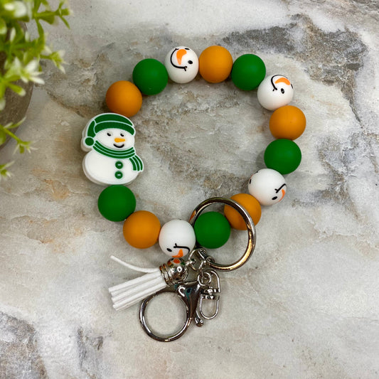 Silicone Bracelet Keychain - Christmas Winter - Green Orange Snowman MNC