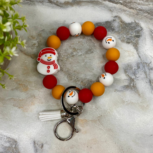 Silicone Bracelet Keychain - Christmas Winter - Red Orange Snowman MNC