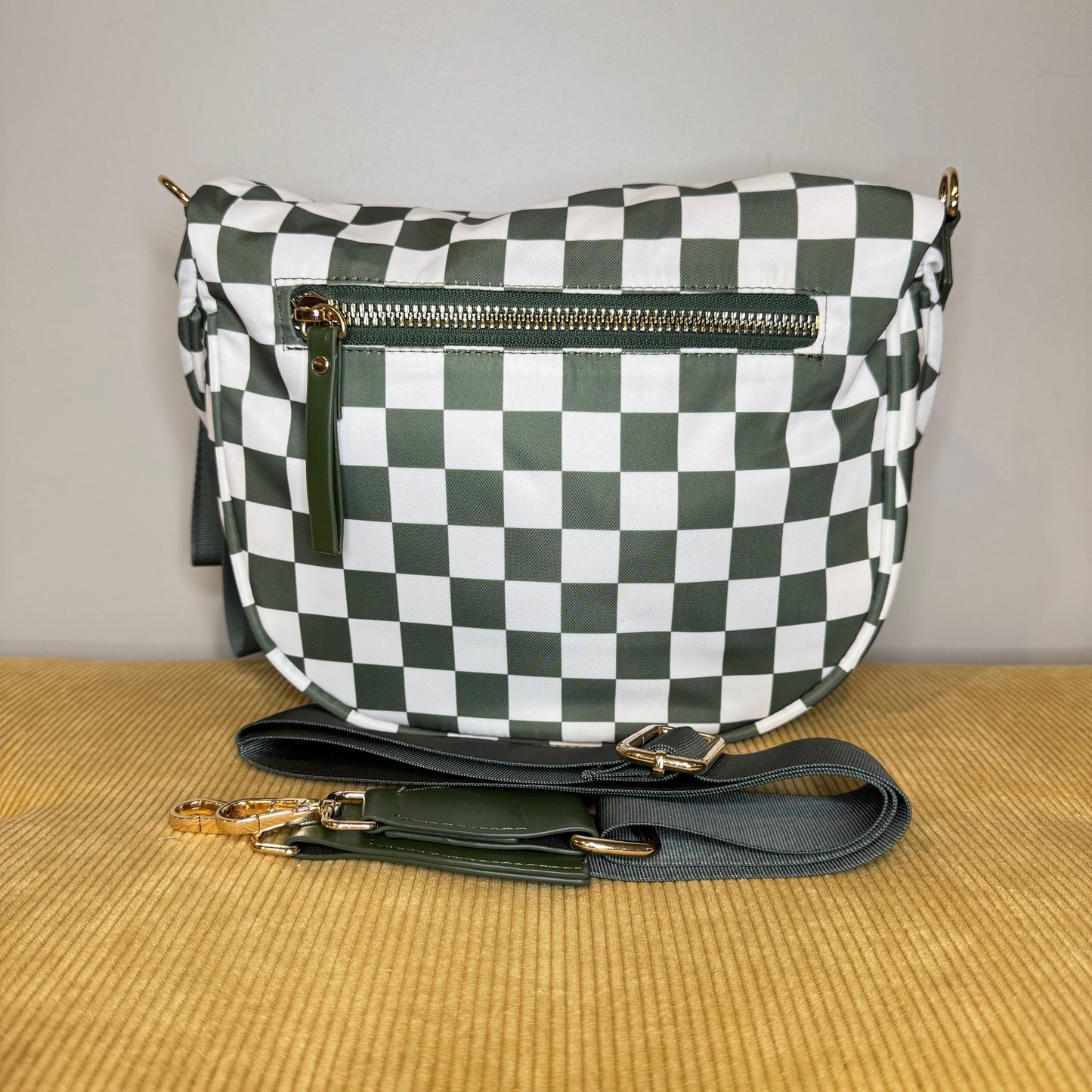 Roni - Checkered - Nylon Crossbody - Dark Green