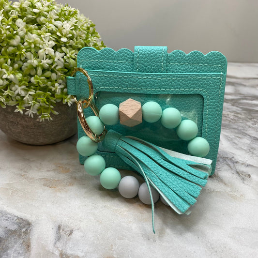 Silicone Bracelet Keychain with Scalloped Card Holder - Mint MNC