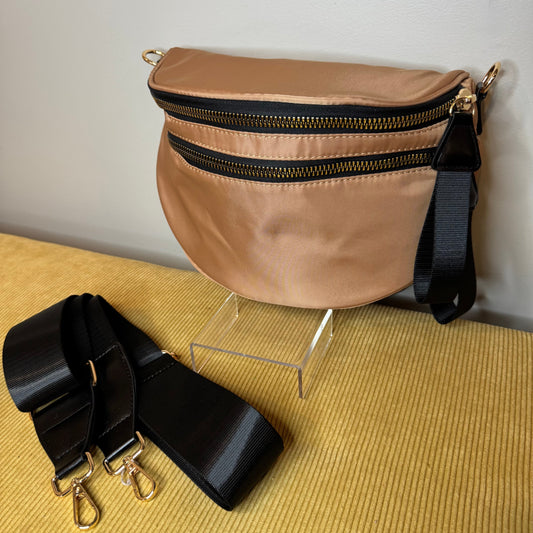 The Roni Nylon Crossbody - Peach + Black