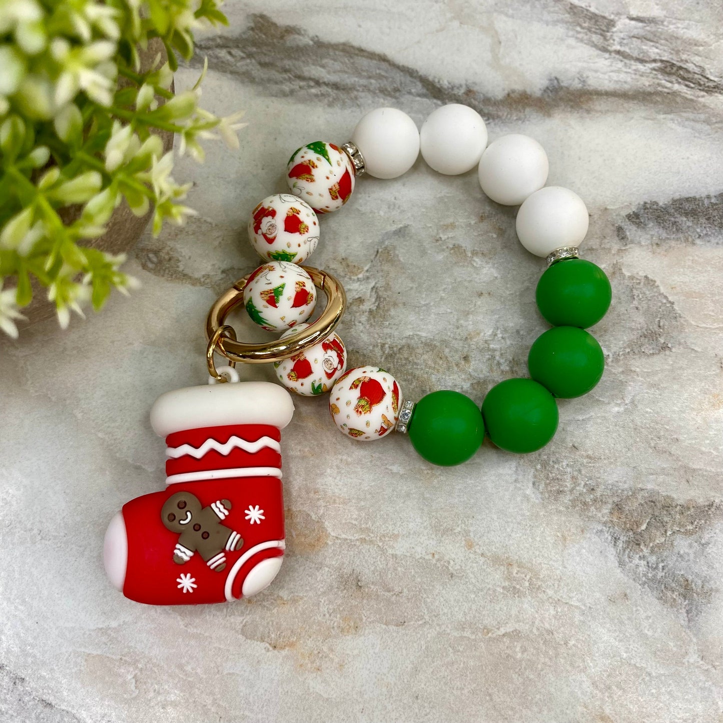 Silicone Bracelet Keychain - Christmas Winter - Stocking Gingerbread Man MNC