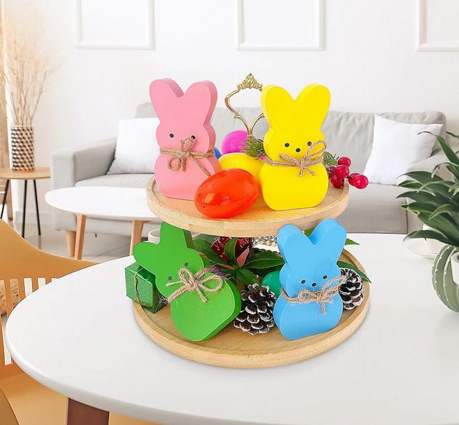 4 Pcs Bunny Table Decorations Wooden MN
