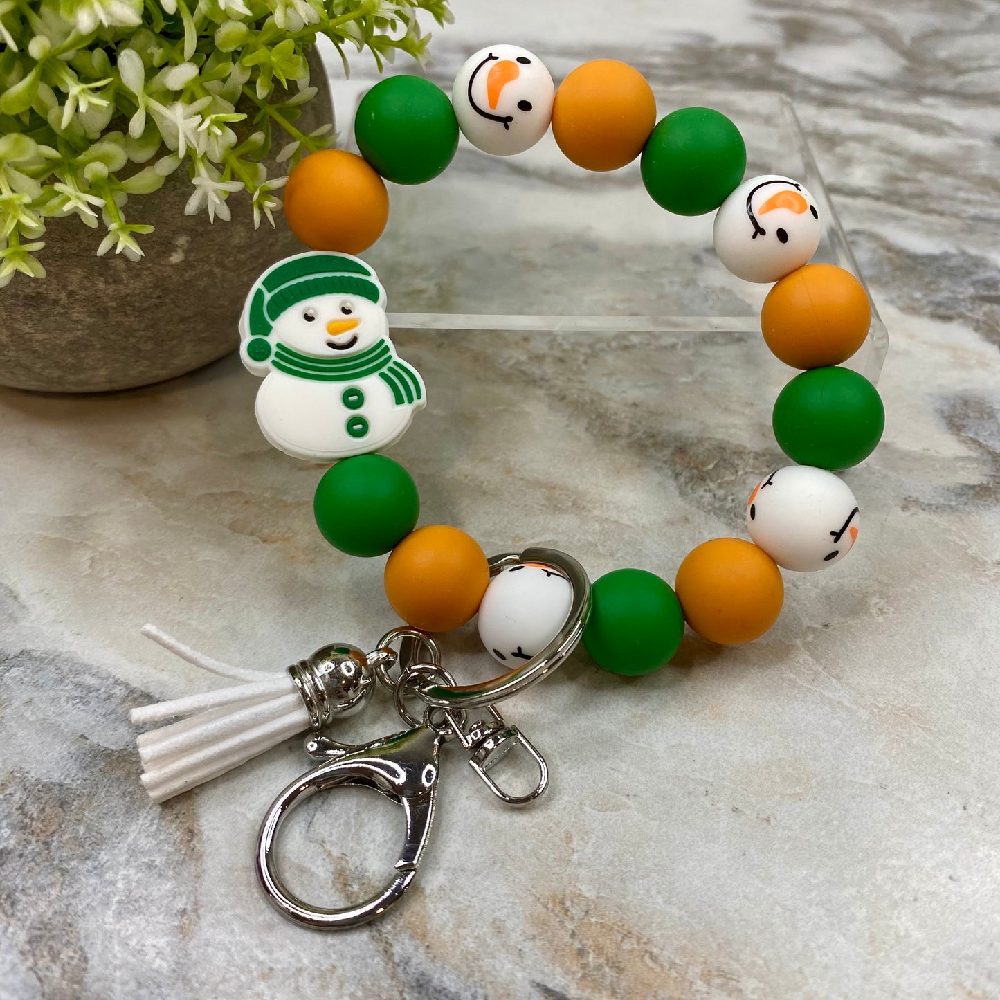 Silicone Bracelet Keychain - Christmas Winter - Green Orange Snowman MNC