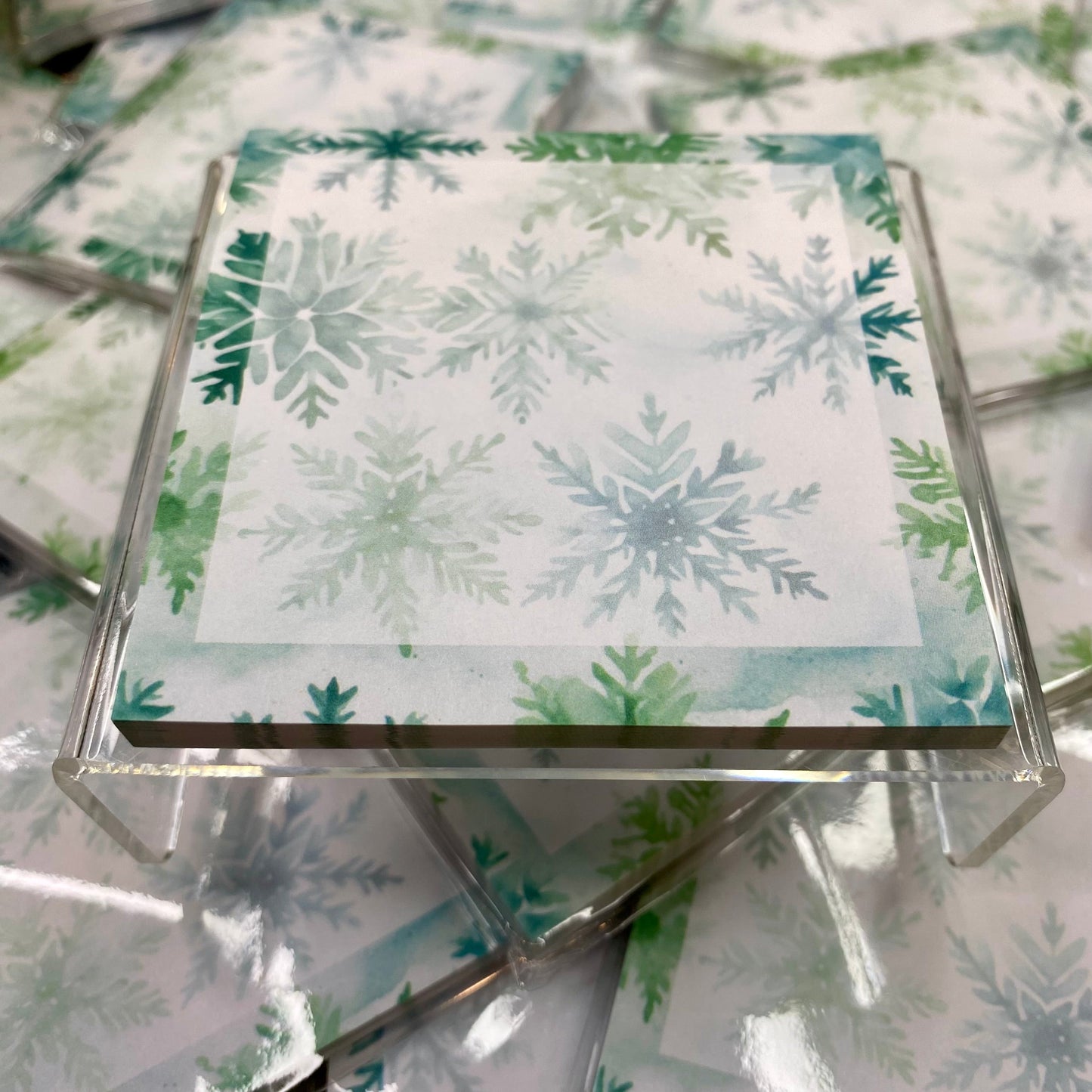 The Sticky Note Collection - Green Teal Snowflakes