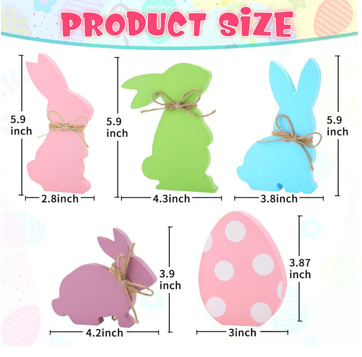 6 pcs Wooden Easter Bunnys & Eggs MN
