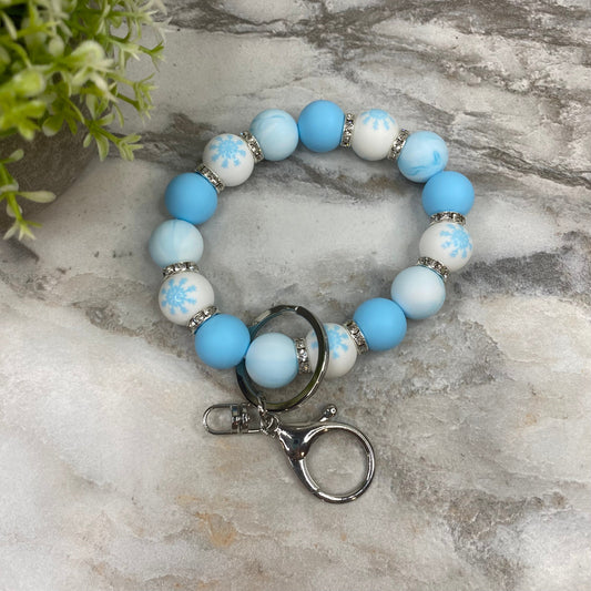 Silicone Bracelet Keychain - Christmas Winter - Light Blue White Snowflake MNC