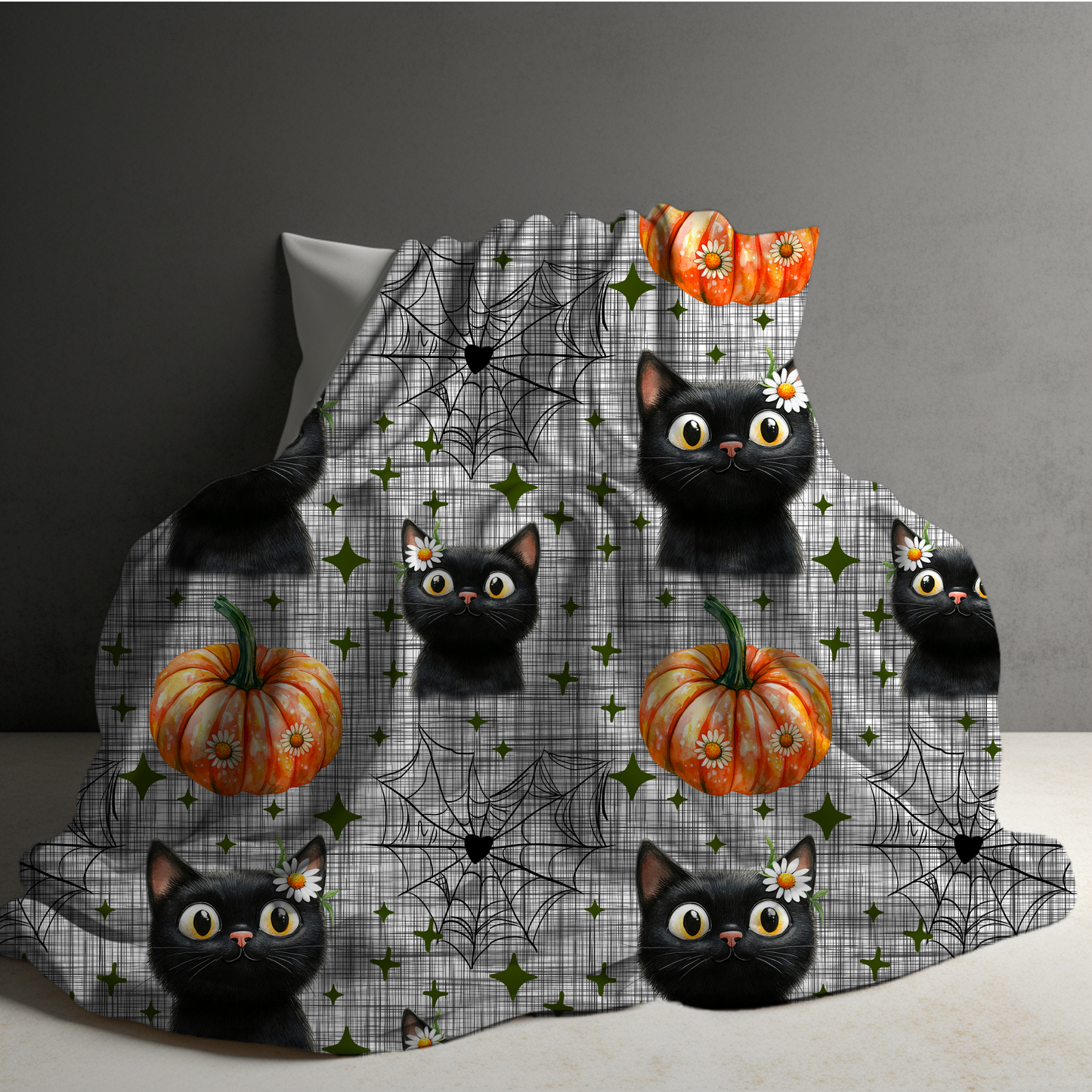 Blanket - Halloween - Black Cat Web Daisy - PREORDER 7/29-8/1