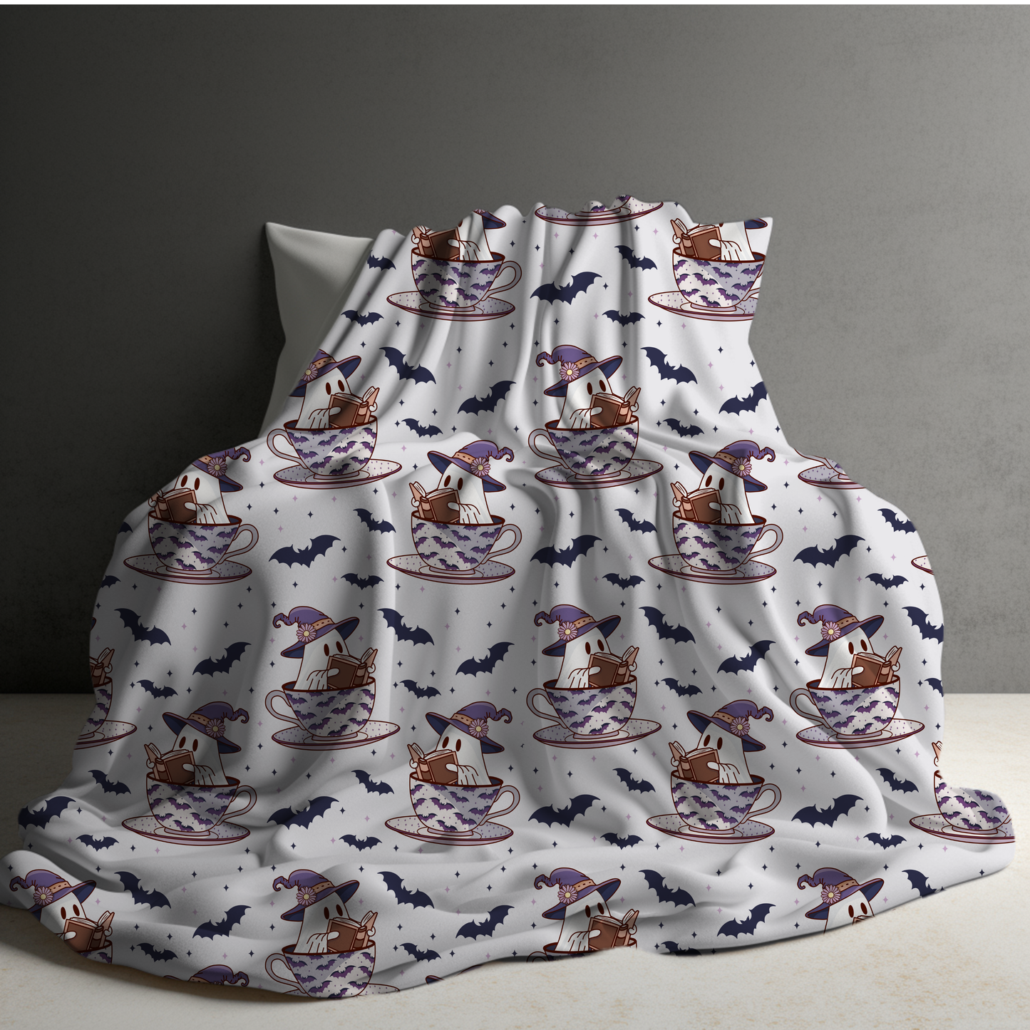 Blanket - Halloween - Reading Book Ghost Teacup - PREORDER 7/29-8/1