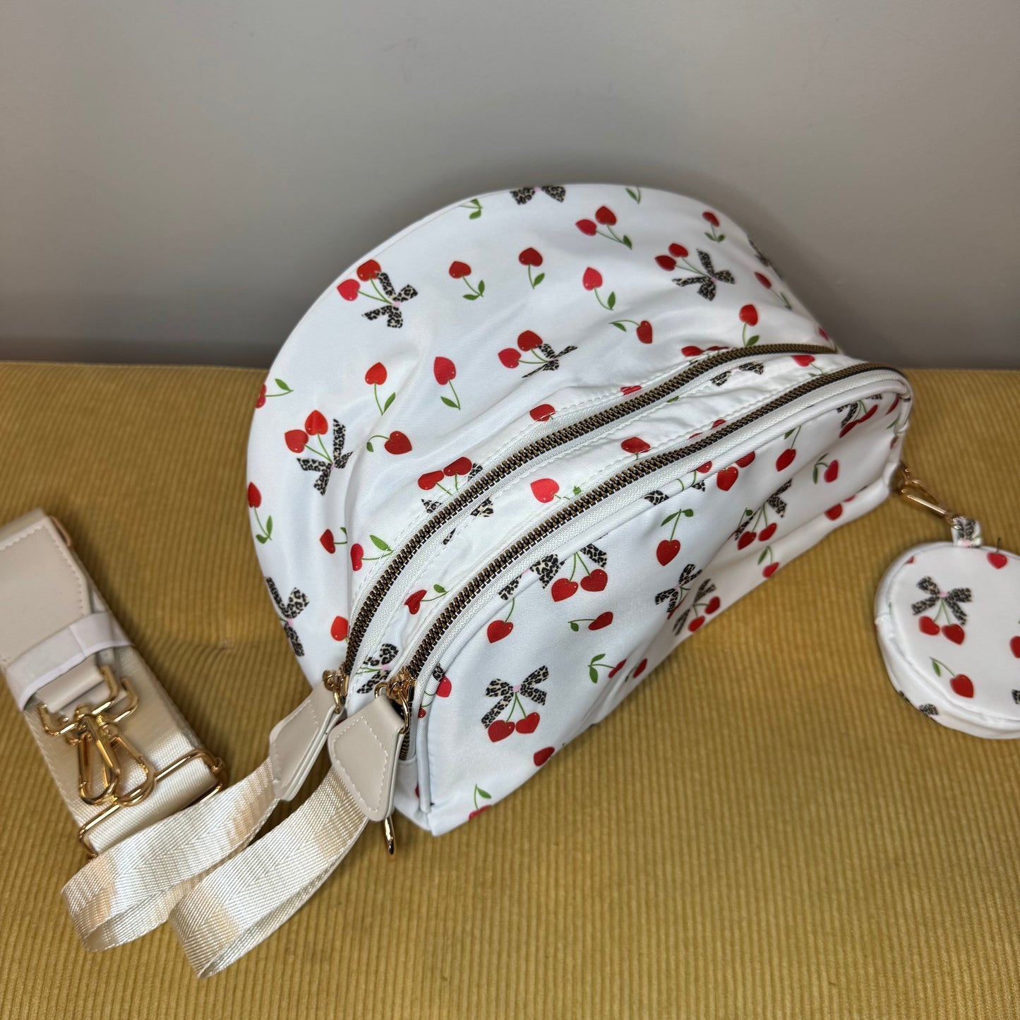 The Roni Nylon Crossbody - Cherry on White