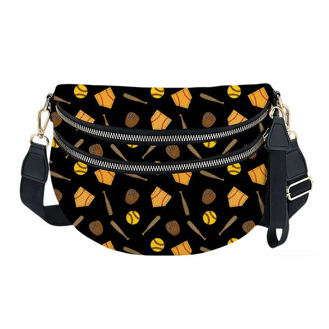 The Roni Nylon Crossbody - Softball on Black