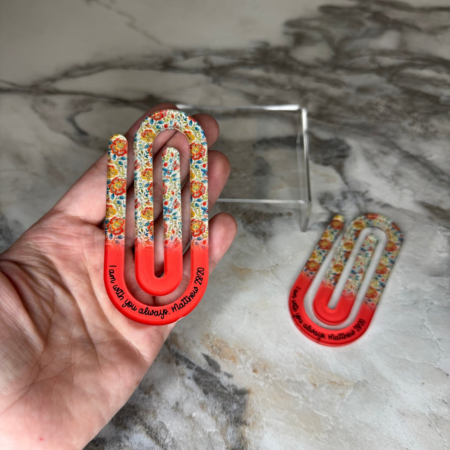 Jumbo Paperclip - Coral Religious Floral