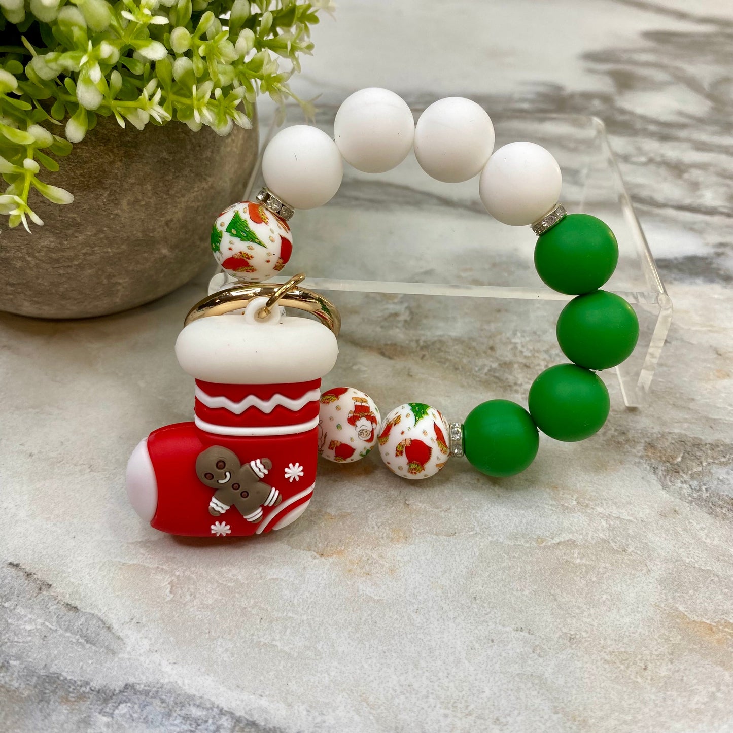 Silicone Bracelet Keychain - Christmas Winter - Stocking Gingerbread Man MNC