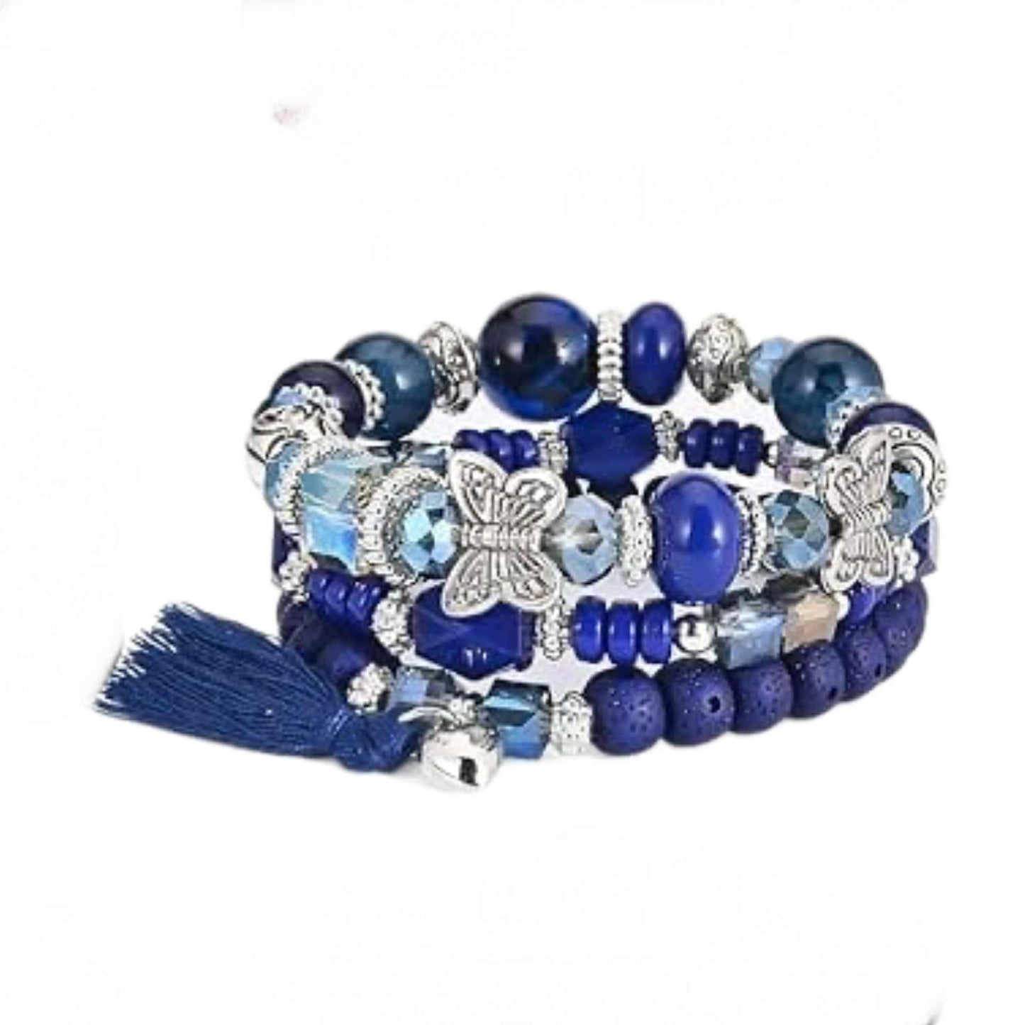 Boho 110 Multi-layer Silver Butterfly and Tassel Beaded Bracelet MN