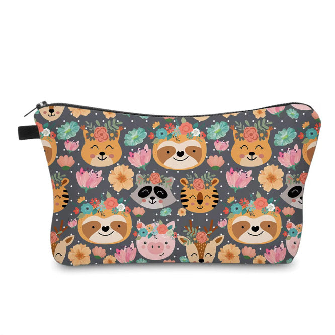 Pouch - Floral Animals Pig Sloth Raccoon Tiger MN