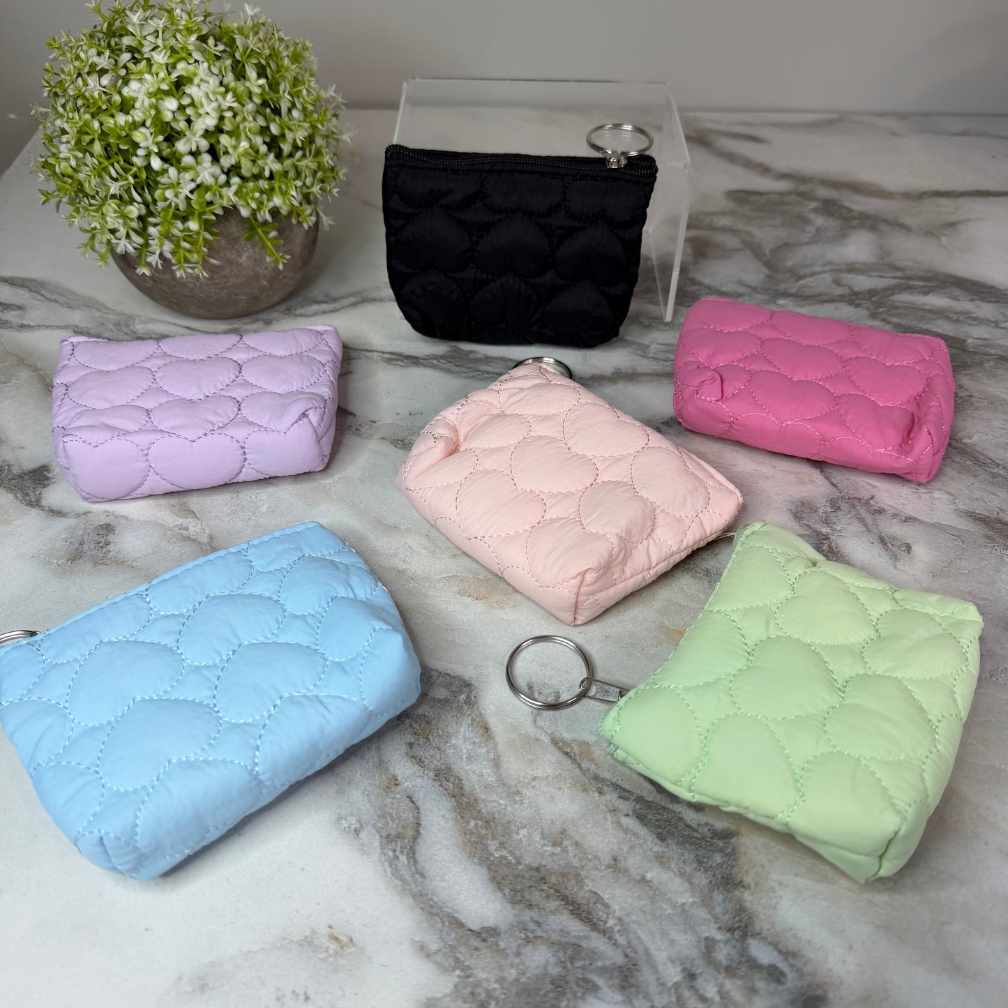 Mini Pouch - Stitched Hearts, Light Pink