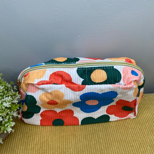 Pouch - Stand Up Rectangle Zip - Corduroy - Colorful Floral