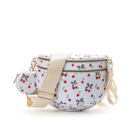 The Roni Nylon Crossbody - Cherry on White