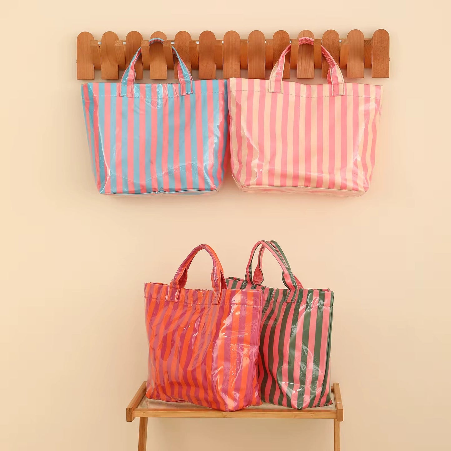 The April Vinyl Tote Bag - Stripes