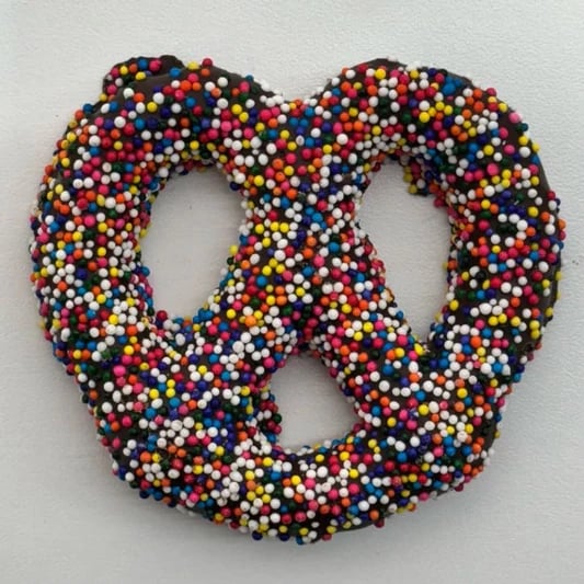 Dark Chocolate Covered Pretzels with Sprinkles