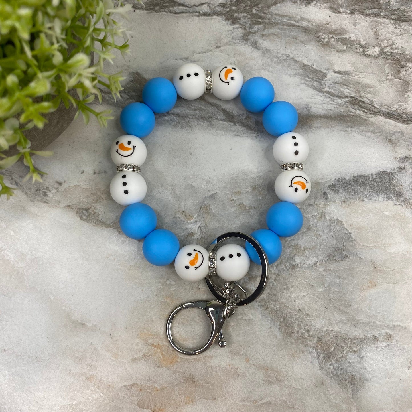 Silicone Bracelet Keychain - Christmas Winter - Blue White Snowman MNC
