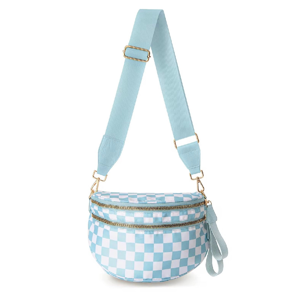 Roni - Checkered - Nylon Crossbody - Aqua