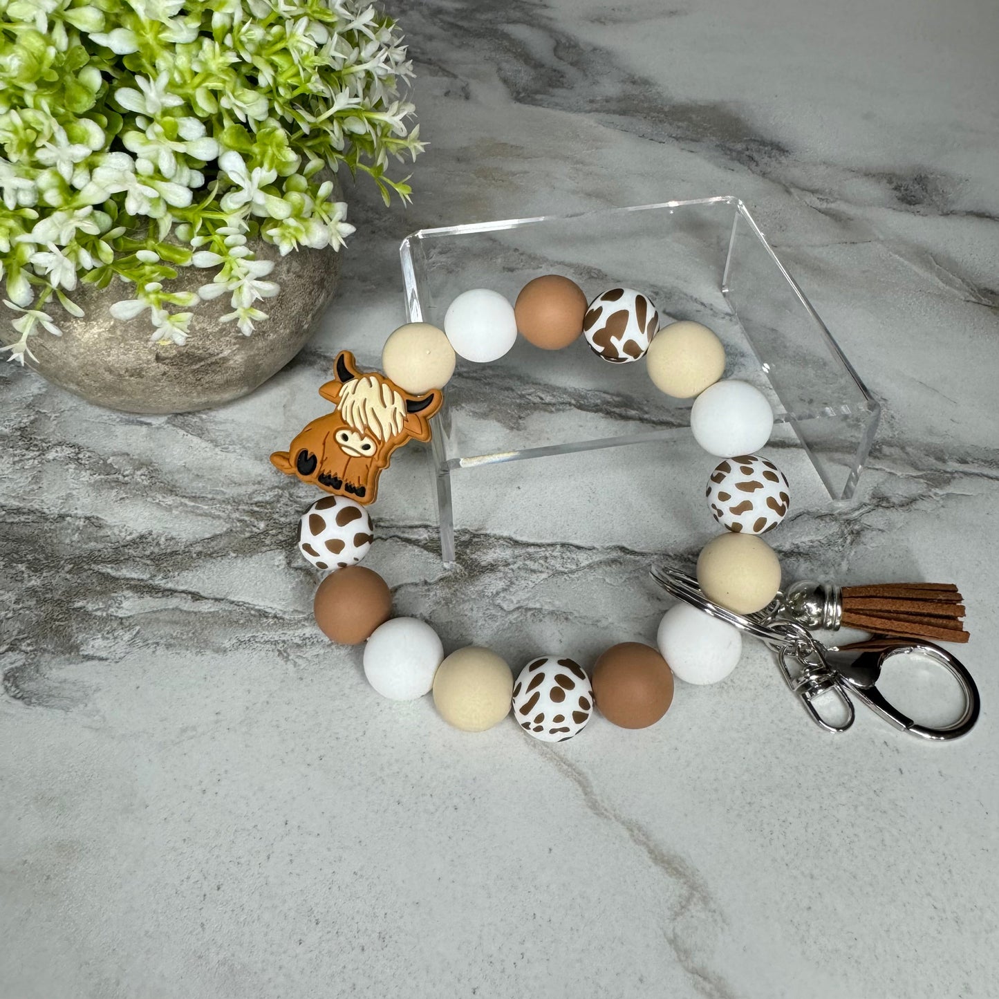 Silicone Bracelet Keychain - Brown Spot Highland Cow MNC