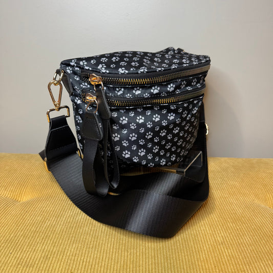 Roni - Nylon Crossbody - Black & Grey Paw - PREORDER