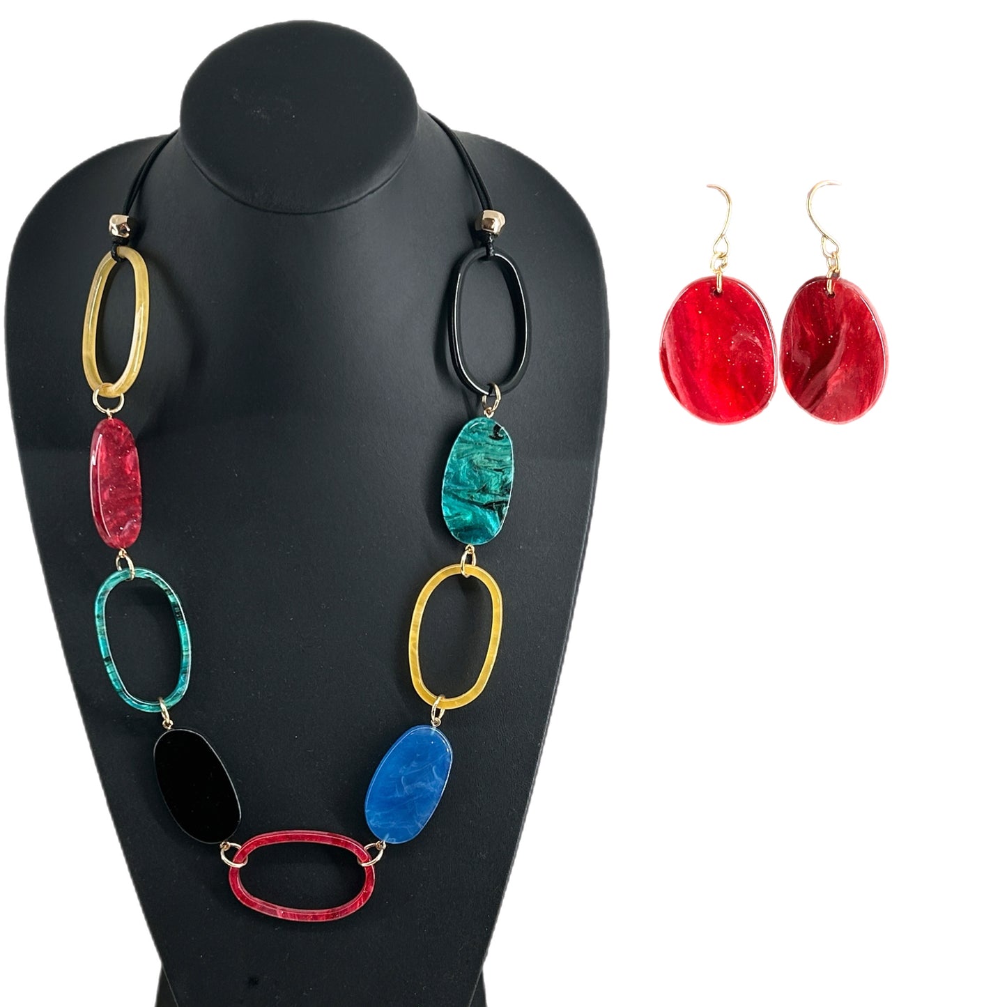 40" Resin Necklace & Matching Pierced Earrings