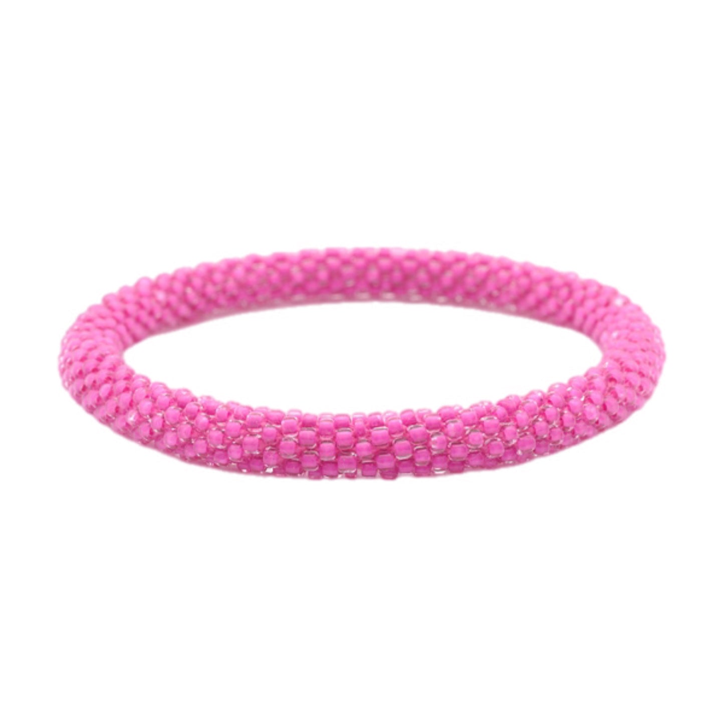 Glass Beads Solid Hot Pink Bracelet Extended 8" #13 MNC