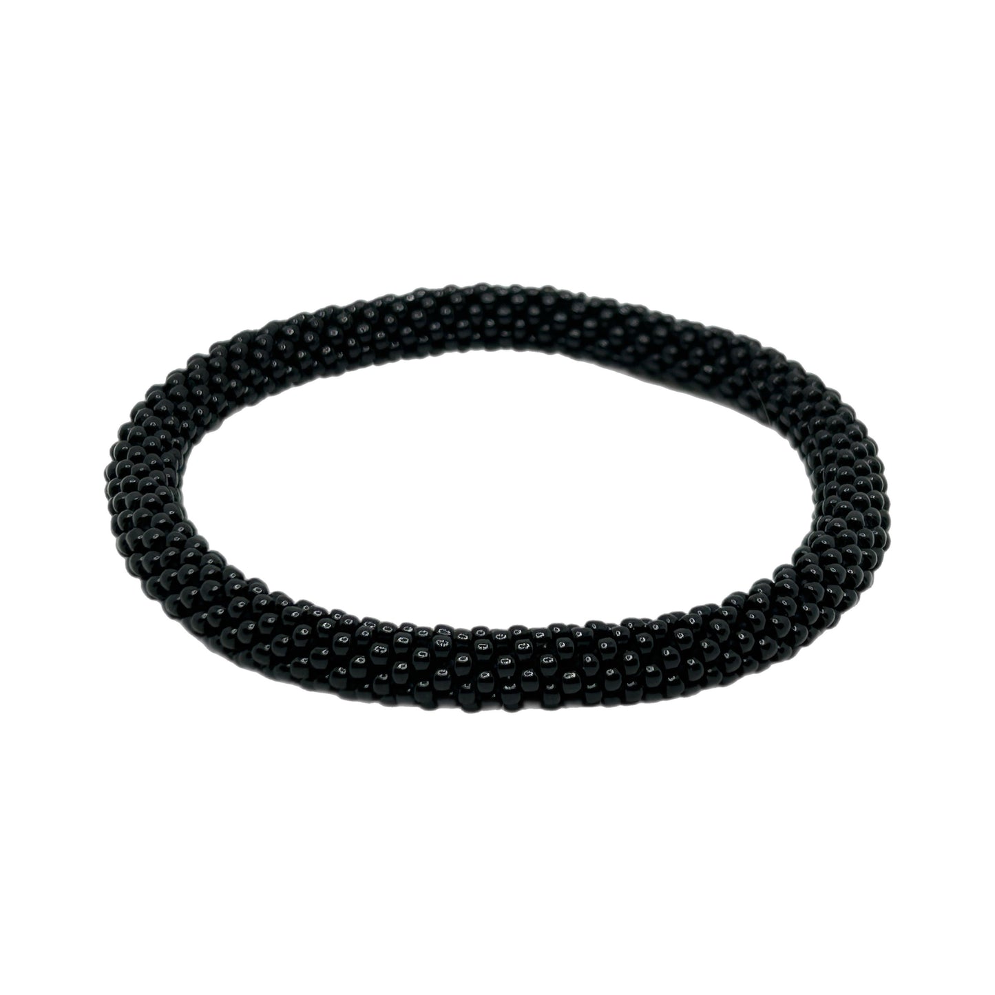 Glass Beads Solid Black Bracelet Extended 8" #12 MNC