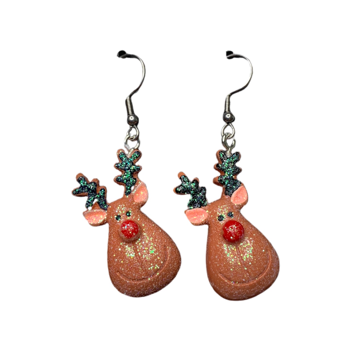 Acrylic Dangle Drop Earring Christmas Reindeer Face MNC