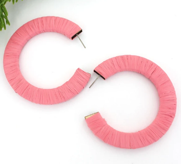 Pink Raffia Wrapped Earrings & Bracelet Set MN