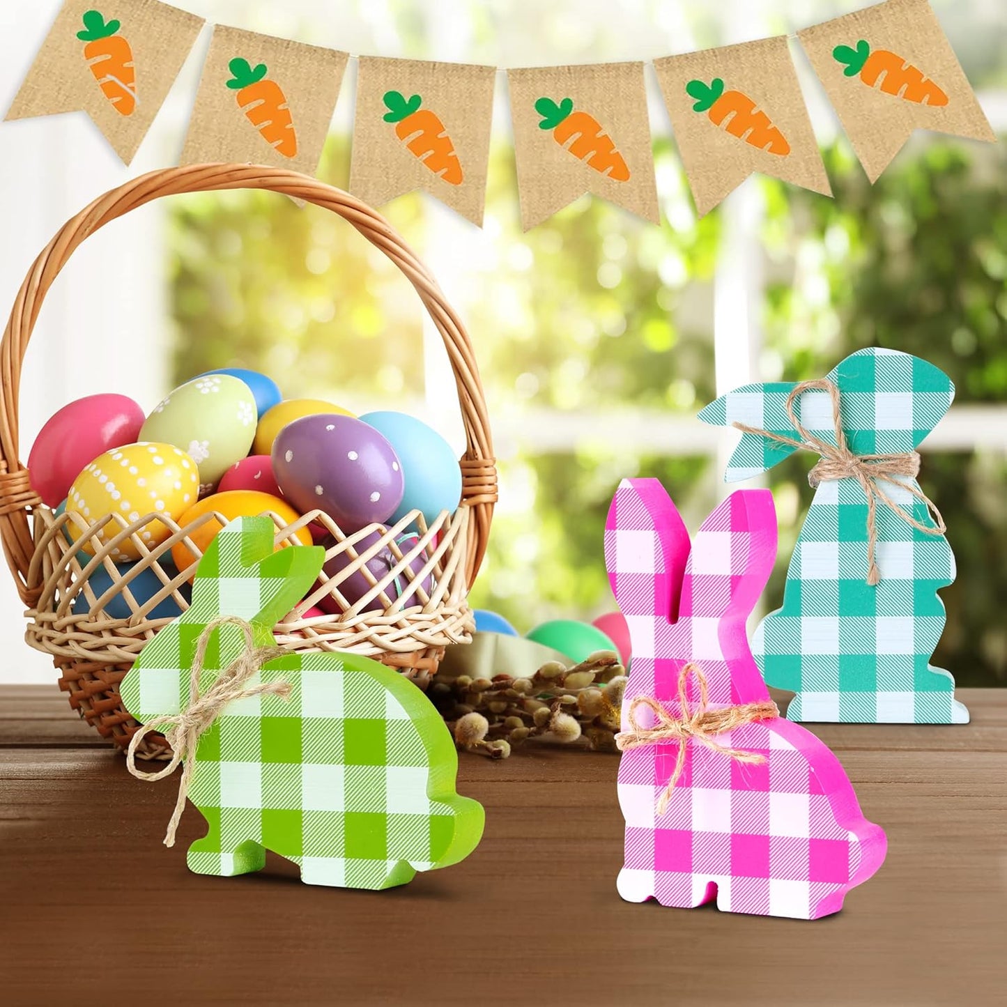Buffalo Plaid 4 Pieces Easter Bunny Wooden Display MN
