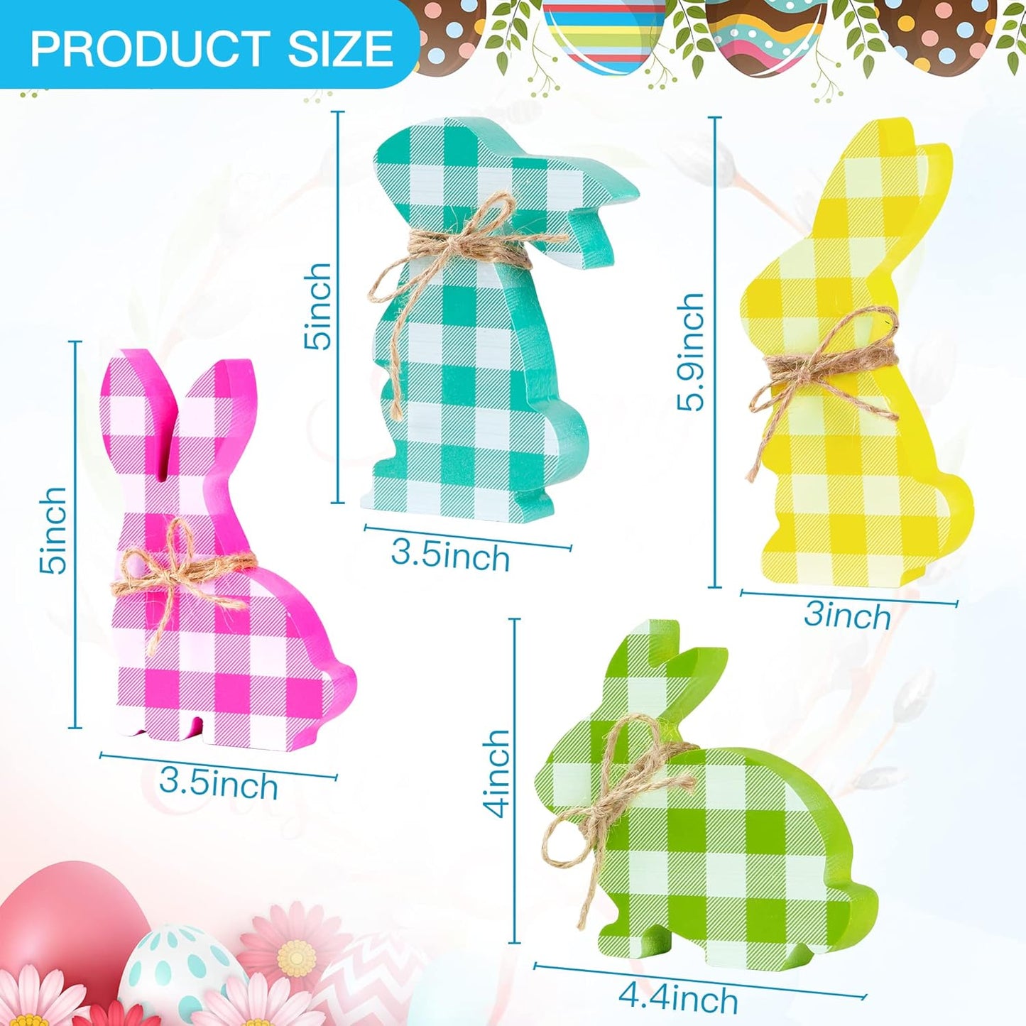 Buffalo Plaid 4 Pieces Easter Bunny Wooden Display MN