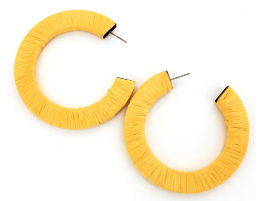Yellow Raffia Wrapped Earrings & Bracelet Set MN