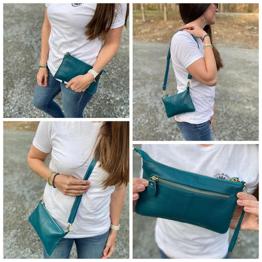 Megan Clutch Crossbody-Genuine Leather Teal MNC