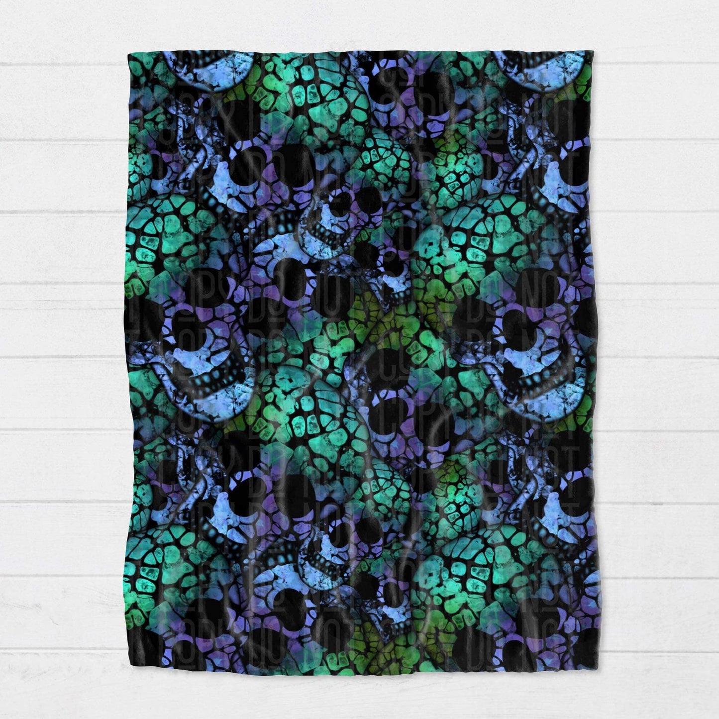 Blanket - Halloween - Blue Green Skulls - PREORDER 7/29-8/1