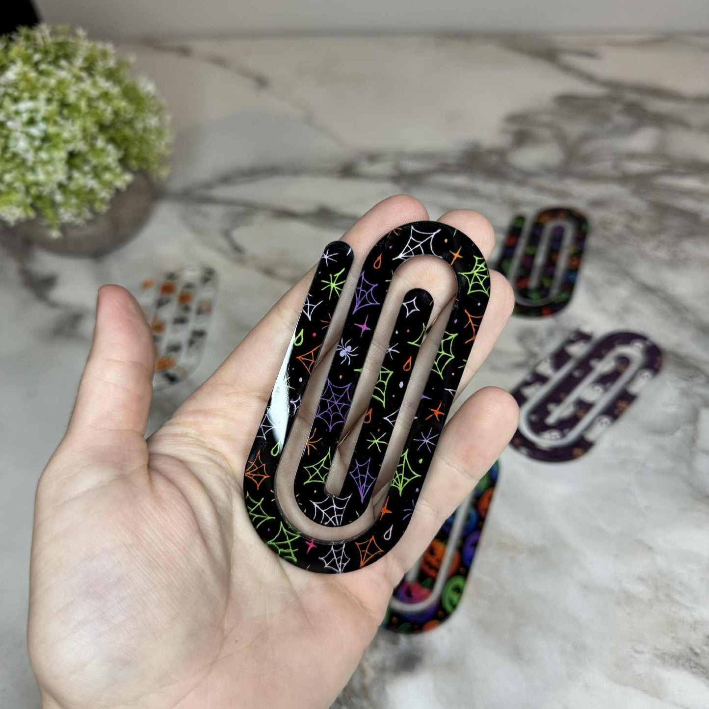 Jumbo Paperclip - Purple Green Spiderweb Halloween