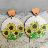 Wooden Circle Stud Dangle - Floral Earing MNC