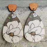 Wooden Teardrop Stud Dangle - Floral Earing MNC